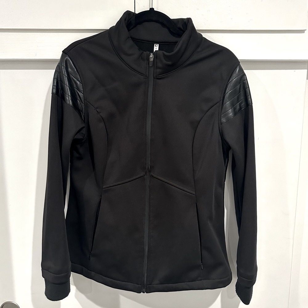 FABLETICS Bray Moto Jacket leather sport tech rain snow water resistant fleece L